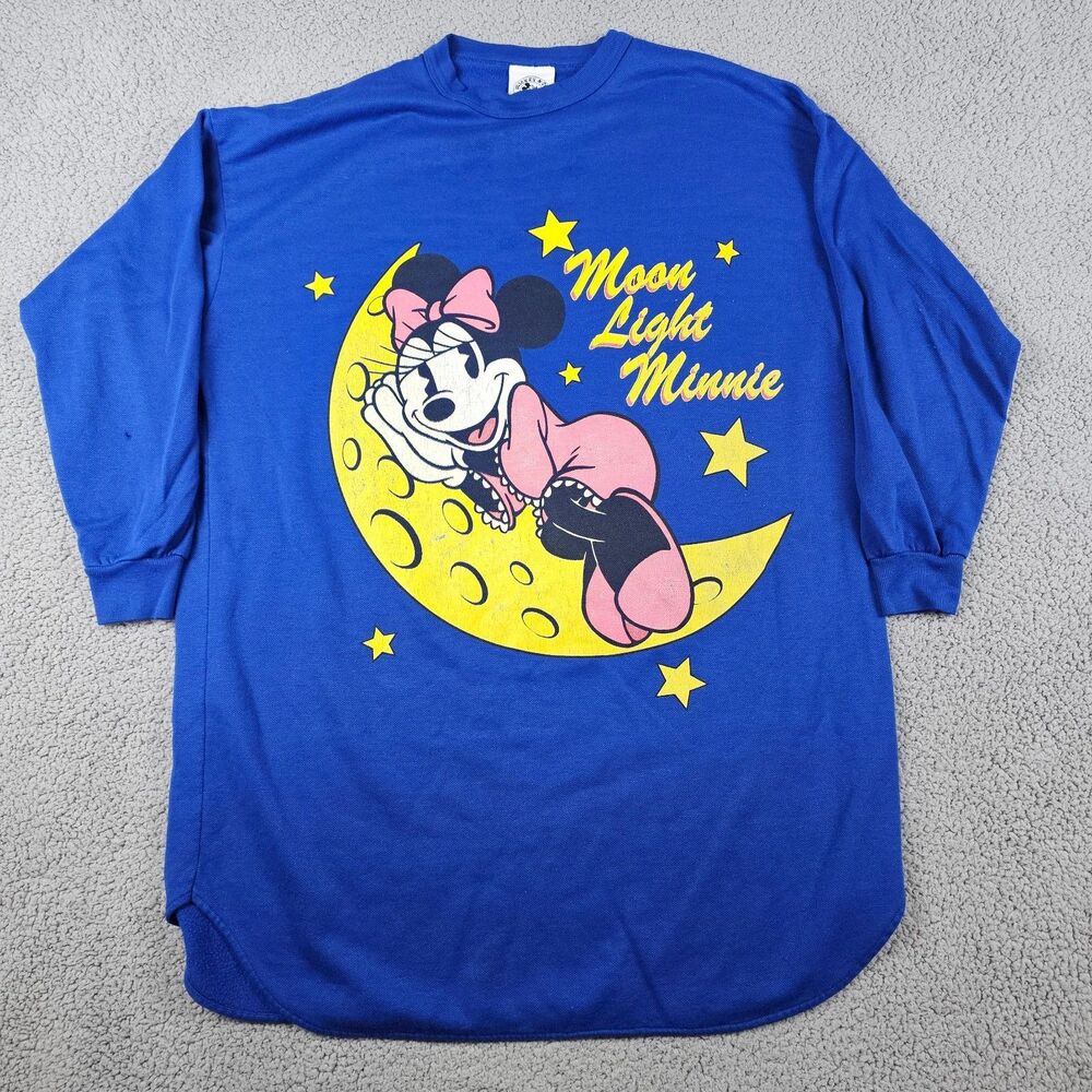 Vintage Minnie Mouse Sleep Shirt Womens XL Blue 90s Distressed Disney Cartoon